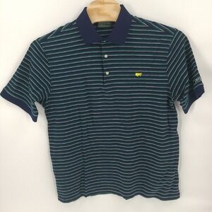 Master Collection Shirt Mens Extra Large Green Blue Striped Casual Cotton Golf